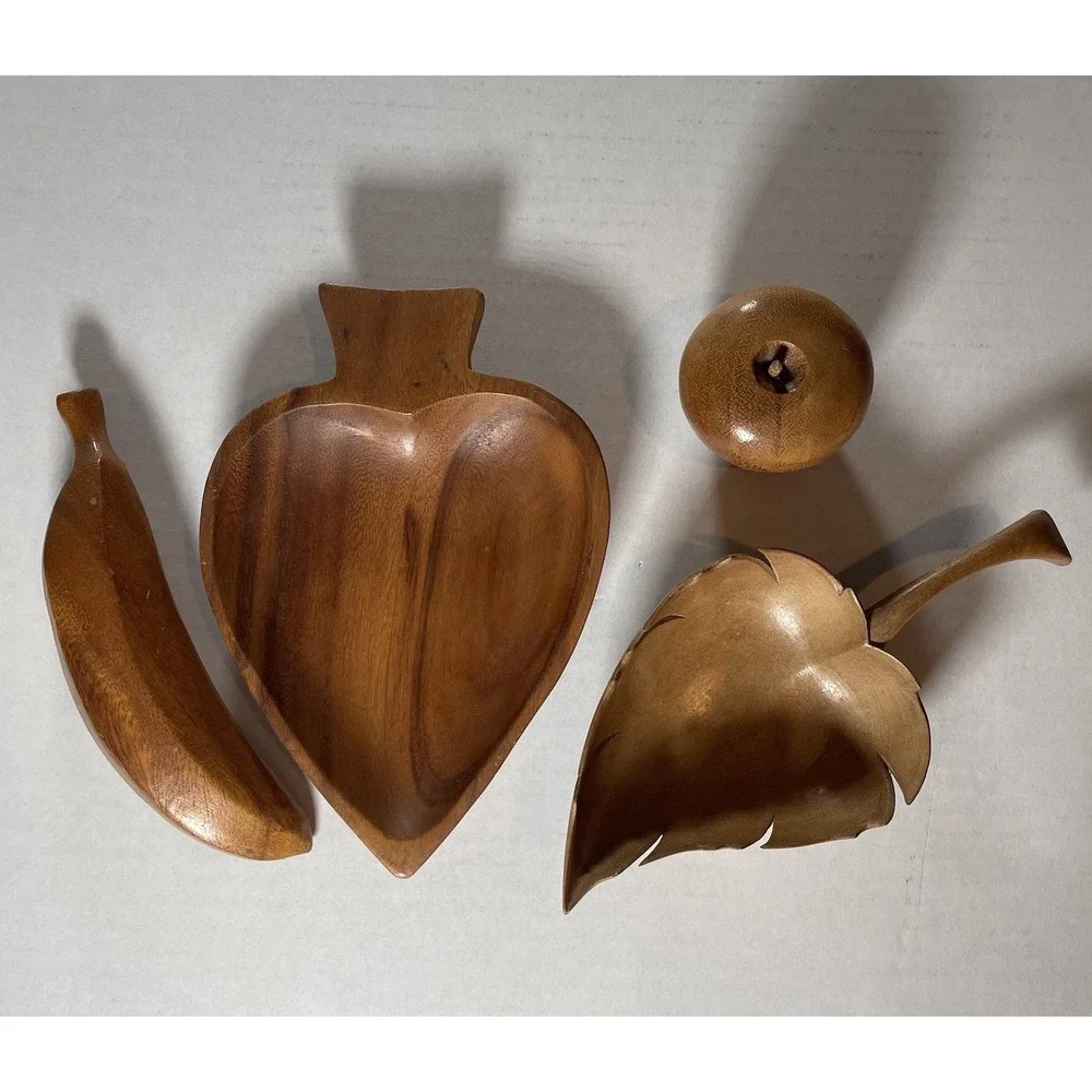 Vtg Monkey Pod Wood Snack Bowls and Fruit Tiki Bar Decor Mid Century‎ Modern